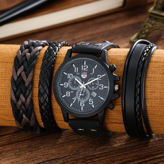 Nuevo reloj de cuarzo con fecha y puntero redondo de moda negra de color sólido para hombre