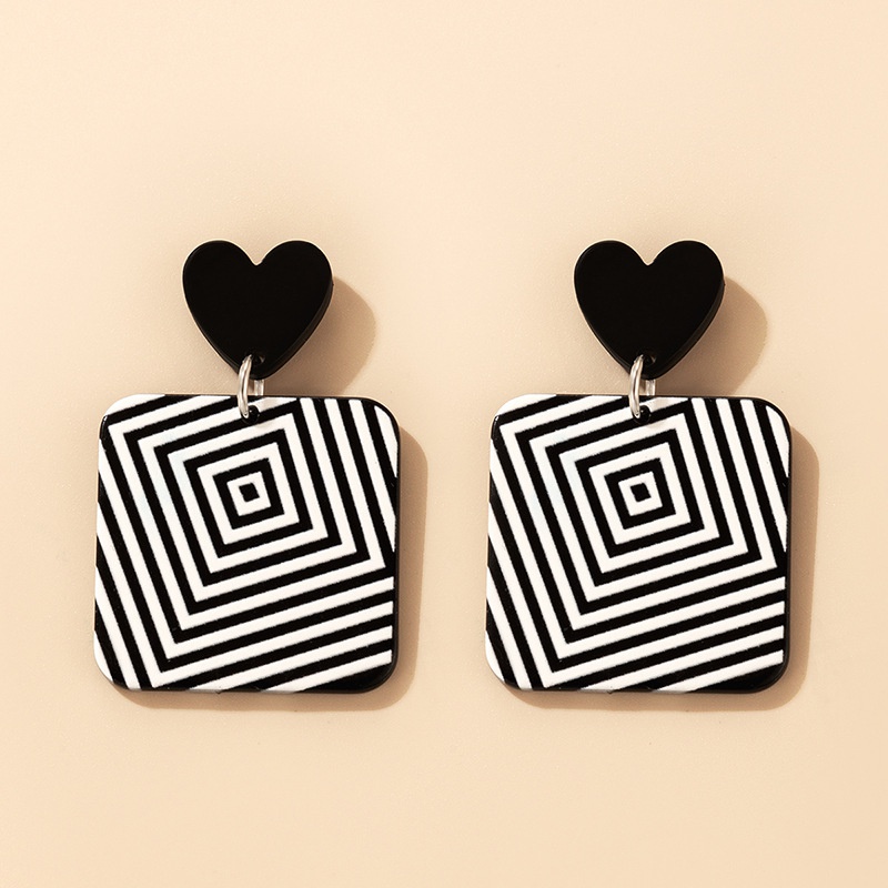 simple fashion black and white heart striped geometric shape resin earrings