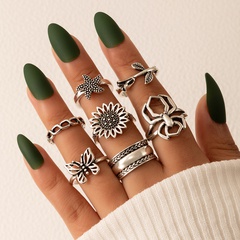 Retro Jewelry Sunflower Spider Ring Set Star Butterfly Geometry Ring Seven-piece Set