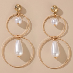 fashion OL earrings pearl pendant geometric alloy ring earrings