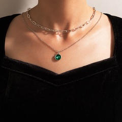 einfache smaragdgrüne doppellagige geometrische runde strassbesetzte mehrlagige Halskette