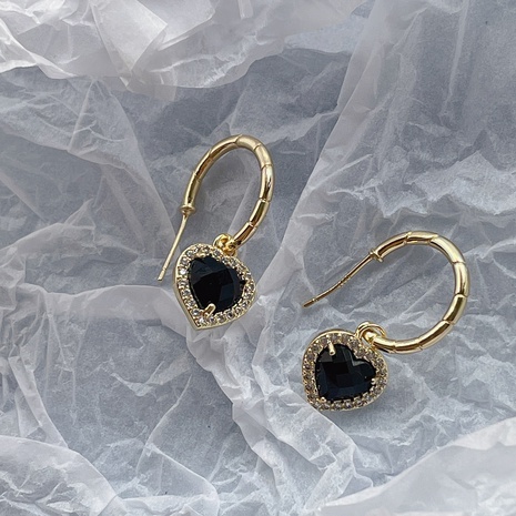 fashion exquisite black heart zircon earrings's discount tags