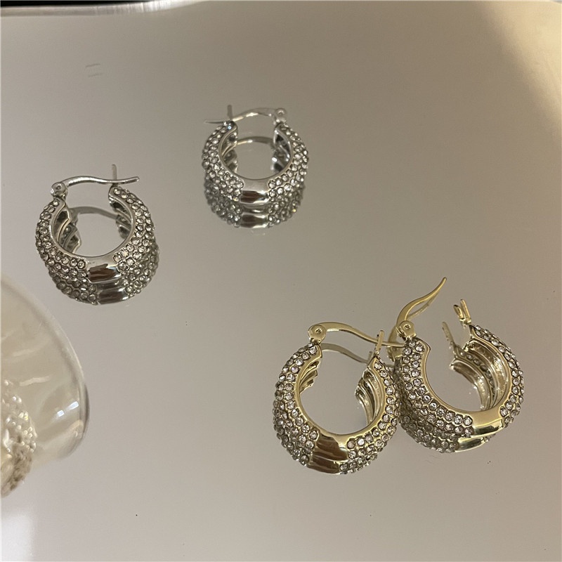 simple hoop microstudded simple inlaid rhinestone earrings