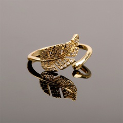 Leaf open ring inlaid zircon copper index finger ring personalized hand jewelry wholesale