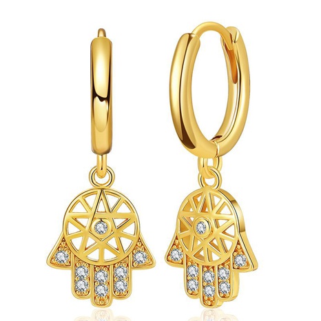 gold magic circle five-pointed star pendant three-dimensional palm inlaid zircon earrings's discount tags