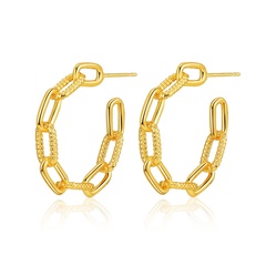 fashion copper earrings hollow chain design C-shaped simple earrings