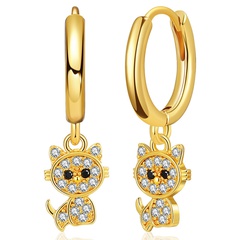 new cat earrings with zircon inlaid European and American 18K gold plated animal design earrings wholesale