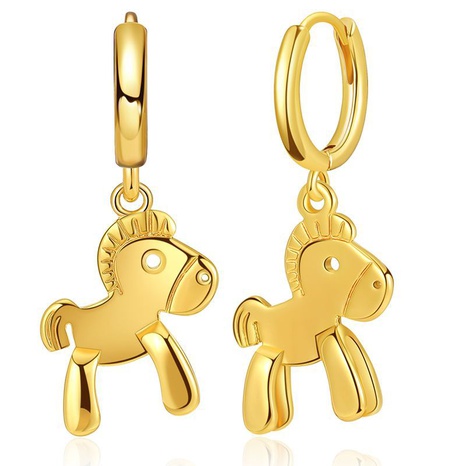three-dimensional carousel horse pendant earrings18K gold cute small animal copper earrings's discount tags