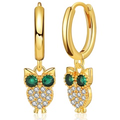 micro-inlaid zircon earrings owl design small animal earrings 18K gold small pendant earrings