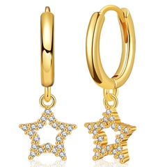 copper-plated 18K gold earrings hollow five-pointed star design earrings micro-inlaid zircon earrings