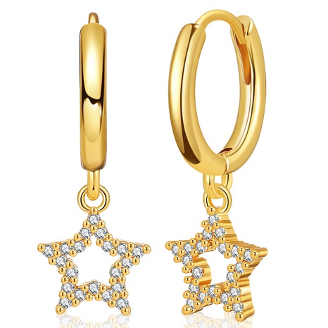 aretes de oro de 18 quilates con baño de cobre aretes huecos con diseño de estrella de cinco puntas aretes de circonitas con micro incrustaciones's discount tags