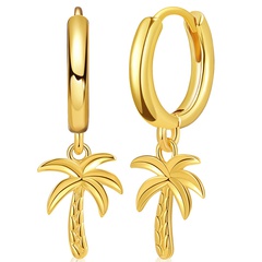 Three-dimensional Coconut Tree Pendant Design Earrings Copper Plated 18K Gold Creative Earrings