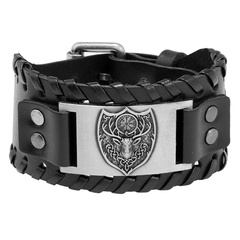 Retro Men's Leather Bracelet Domineering Warrior Shield Braided Bracelet