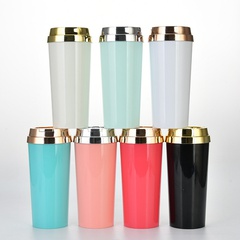 solid color coffee cup with electroplated lid double-layer insulated business water cup wholesale