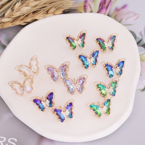 Mode-Gradient Schmetterling Mode-Ohrringe Kupfer-Mikro-Intarsien-Ohrringe's discount tags