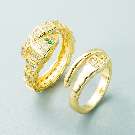 diseño de nicho de moda anillo de serpiente de bambú de circonita con microincrustaciones de cobre chapado en oro's discount tags