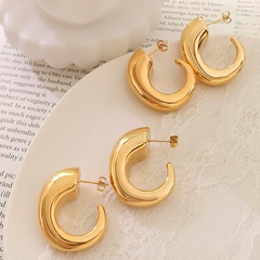 fashion simple geometric C-shaped titanium steel platd 18k gold earrings