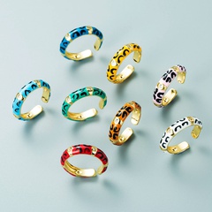 fashion copper gold-plated multi-color oil drop eye heart-shaped ring opening adjustable zircon ring