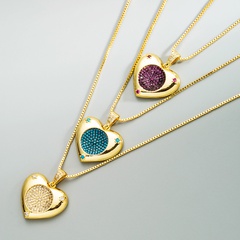 fashion ocean heart hollow round pendant copper gold-plated inlaid zircon heart-shaped necklace