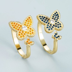 fashion copper gold-plated micro-set zircon butterfly shape ring personality opening adjustable ring NHLN628847