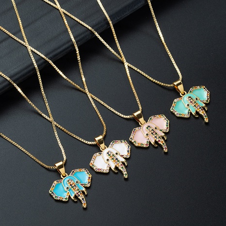 fashion creative elephant pendant zircon necklace copper plated 18k gold drop oil hip hop style collarbone chain's discount tags