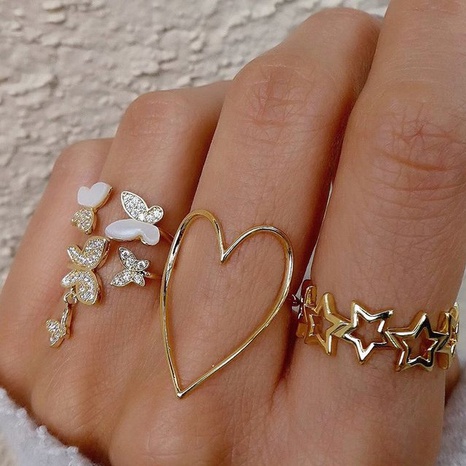 Diamond butterfly heart star ring 4 set's discount tags