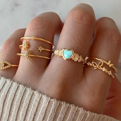 diamond butterfly heart turquoise ring 7 set