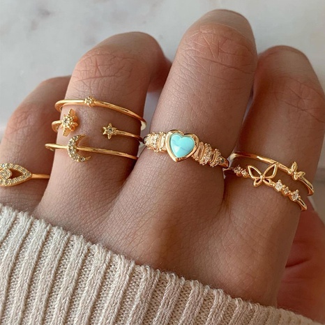 diamond butterfly heart turquoise ring 7 set's discount tags