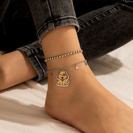 European and American new jewelry personality animal star double-layer anklet puppy pendant anklet set's discount tags