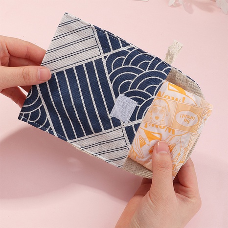 Single cotton linen portable sanitary napkin storage bag's discount tags
