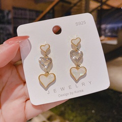 Korean new peach heart earrings temperament three heart shape earrings fashion earrings
