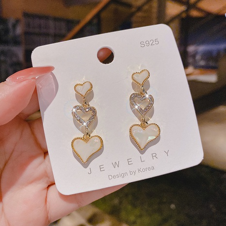 Korean new peach heart earrings temperament three heart shape earrings fashion earrings's discount tags