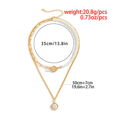 Fashion baroque stitching braided pearl double layer necklace retro OT buckle round bead chain necklace