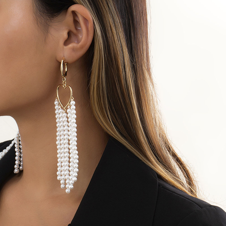 lady retro temperament pearl love tassel niche simple drop earring NHSEI566434's discount tags
