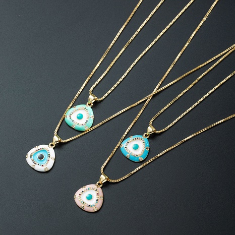 fashion devil's eye pendant necklace copper gold-plated zircon drip oil hip-hop style collarbone chain's discount tags