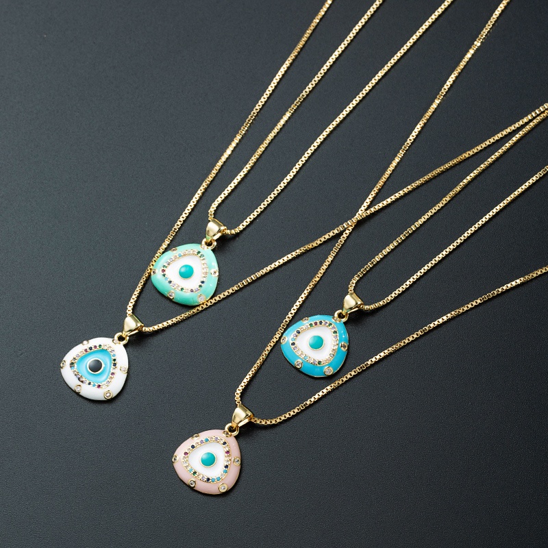 fashion devils eye pendant necklace copper goldplated zircon drip oil hiphop style collarbone chain