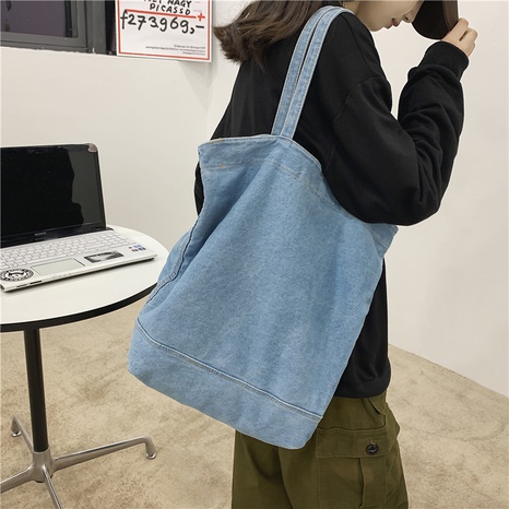Large shopping shoulder trend student art denim big bag's discount tags