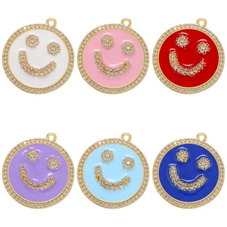 Micro-inlaid zircon smiley face pendant color dripping oil diy jewelry zircon accessories's discount tags
