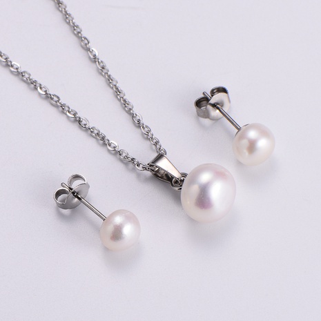 Shell Natural Pearl Pendant Necklace Set Korean Version Simple Clavicle Chain Fashion Jewelry's discount tags