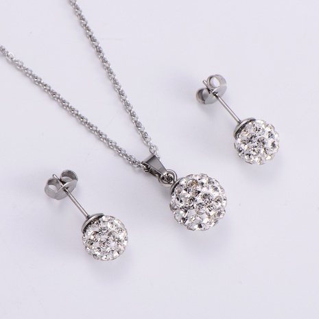 simple full diamond ball pendant necklace fashion necklace earrings set's discount tags