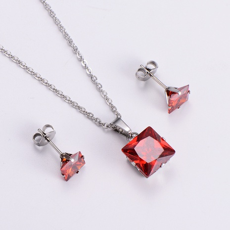 fashion colorful zircon square pendant earrings necklace set's discount tags