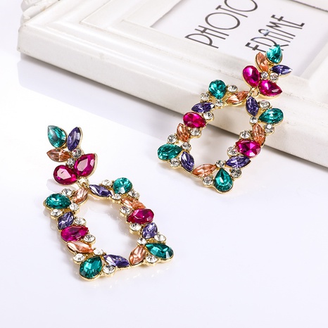 European and American fashion full diamond simple geometric square earring NHDIP559941's discount tags