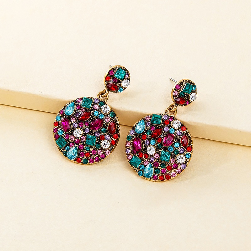 European and American handmade diamond earrings simple geometric round earrings