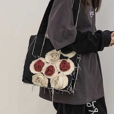 2021 new denim handbag flower one-shoulder underarm bag messenger tote bag's discount tags