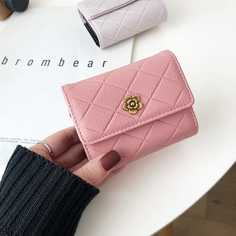 Women's short wallet new sun flower embossed buckle coin purse tri-fold wallet's discount tags