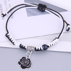 Korean Fashion Simple Rose Pendant Black White Wax Rope Bracelet