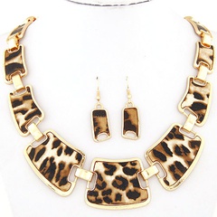 European and American fashion metal leopard geometric square stitching necklace earrings set