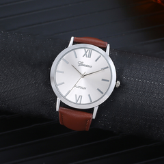 Fashion Roman Silver Light Men's Business Brown Belt Casual Quartz Watch