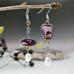Pendientes asimétricos creativos europeos y americanos Pendientes colgantes de perlas de ópalo de ágata