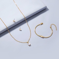 nouveau simple amour rond zircon ensemble de bijoux bracelet boucles d'oreilles collier accessoire ensemble en gros
